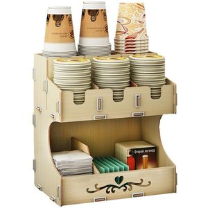 Houten Wegwerp Bekerhouder Multi Compartimenten Koffie Drinken Papieren Bekers, Deksels En Rietjes Diy Organisator Opbergdoos