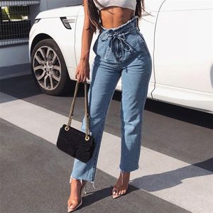 Mode Vrouwen Jeans Denim Bandage Vrouwelijke Hoge Taille Stretch Slim Potlood Broek 3.18