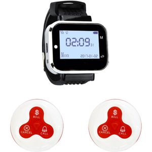 JINGLE BELLS Draadloze Oproepsysteem 2 Bellen Knop + 1 Horloge Pager voor Restaurant, cafe, bar, hotel gast oproepsysteem