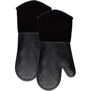 -Siliconen Ovenwanten Met Gewatteerde Katoenen Voering-Professionele Hittebestendige Pannenlap Keuken Handschoenen-1 Paar (zwart)