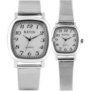 KEVIN Liefhebbers Horloges Arabische Cijfers Display White Dial Stainless Steel Horloge Casual Mannen Horloge Vrouwen Horloge