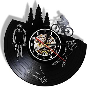 Sport Mountainbike Vinyl Klok Fiets Vintage Nostalgische Record Opknoping Klok Muur Art Klok