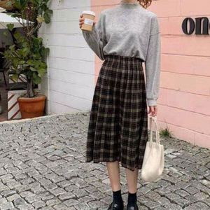 Geplooide Midi Rok Vrouwen Lange Wollen Winter Losse Geplooide Plaid Rokken Voor Vrouwen Warm Womens Kleren Herfst