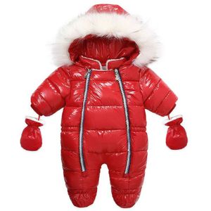 Baby Meisje Jongen Winter Warm Sneeuw Wear Shiny Footies Rompertjes 6-24M Baby Peuter Casual Lange Mouw hooded Parka Jumpsuit