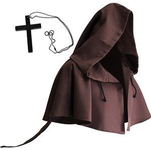 Halloween Mannen Vrouwen Retro Gothic Middeleeuwse Monnik Wizard Heks Vampier Mantel Cape Cosplay Kostuum Vintage Hoed Hooded Shawl