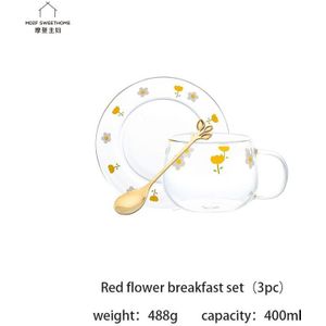 Mdzf 400Ml Bloem Melk Cup Met Lepel Koffie Ontbijt Mok Set Dessertbord Japanse Stijl Water Kop En Schotel leuke Meisjes