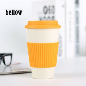 Cup Bamboevezel Creatieve Mode Koffie Thee Mok Tarwe Stro Reizen met Siliconen Deksel