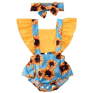 Baby Zonnebloem Rompertjes Ruche Mouwloze Jumpsuit Pasgeboren Jongens Meisjes Romper 2 Stuk Outfits Kleding Zomer Playsuit 2Y