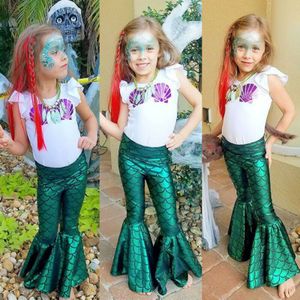 Peuter Kids Baby Girl Outfit Kleding T-shirt Tops Jurk Mermaid Broek 2 Stuks Set