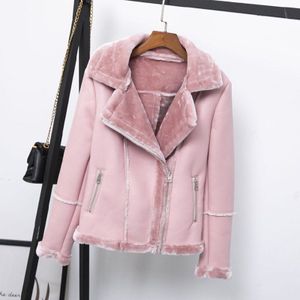 Winter Faux Shearling Schapenvacht Jassen Vrouwen Dikke Warme Pu Faux Lam Lederen Jas Zwarte Motorfiets Vrouwelijke Overjas Top