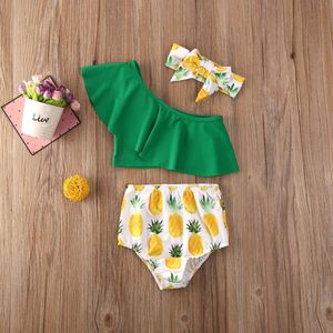 Baby Meisje Peuter Kid 3 Pcs Set Ananas Print Badpak Beachwear Hoofdband Badmode Badpak Bikini