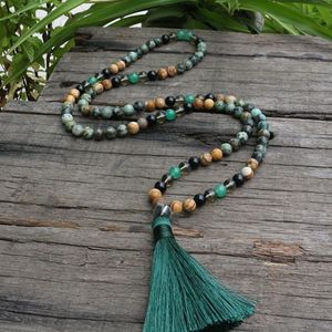 8mm Afrikaanse Turquoise En Onyx JaPaMala Kralen Ketting, Kleurrijke Nacklace, 108 Kraal Mala, Mala Sieraden, yoga Klasse Gebed Sieraden