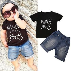 Katoen Pasgeboren Peuter Kind Baby Jongen Kleding T-shirt Top Denim Shorts Broek Zomer Outfit Set