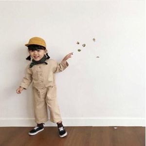 Komen Een stuk Pocket Baby Overalls Kids Meisjes Jongens Cargo Broek Jumpsuit INS Mode Solide Kinderen Lente negen broek