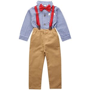 Citgeett Herfst Herfst Gentleman Peuter Pasgeboren Kids Baby Jongens Plaid Overalls Tops Shirt Broek Formele Outfits Set