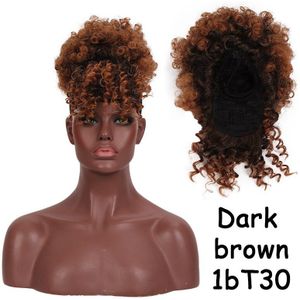 Afro Bladerdeeg Broodje Met Pony Trekkoord Chignon Synthetische Korte Kinkys Krullend Chignon Clip In Hair Extensions Voor Afrikaanse Vrouwen