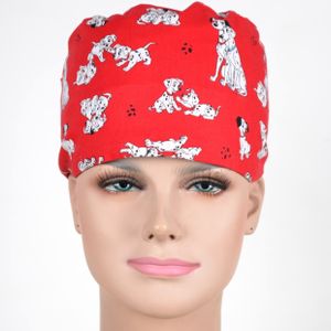 Scrub Caps Vrouwen Caps 100% Katoen In Rood Met Cartoon Prints Scrub Caps Met 2 Maten, Maskers Zijn Beschikbaar