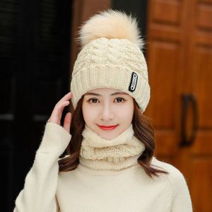 Herfst En Winter Koreaanse Vrouwen Gebreide Muts Set Twist Kleine Mark Wollen Muts Warme Grote Wol Bal Trui cap