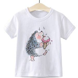 Kawaii Print Egel Kinderen T-shirt Jongen Meisje Baby Korte Mouwen Top Zomer Casual Super Zachte Witte Ulzzang Kids t-shirt