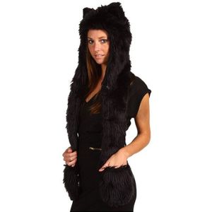 Vrouw Sjaal Winter Katoen Volledige Animal Kap Hat Faux Fur 3 In 1 Functie Poot Mittens Handschoenen