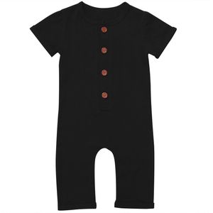 Pasgeboren Baby Jongen Meisje Knop Romper Pure Kleur Korte Mouw Jumpsuit Kleding Outfits