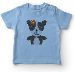 Angemiel Baby Bloemen Gelukkige Hond Baby Boy T-shirt Blauw