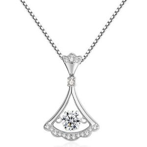 925 Sterling Zilver Zirkoon Skirted Ketting Vrouwen Sleutelbeen Keten Hanger Kloppend Hart