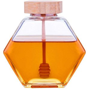 Glas Honing Pot Huishoudelijke Mini Kleine Honing Container Met Houten Roer Bar 220Ml/380Ml