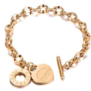 Lokaer Titanium Rvs Ketting & Link Vrouwelijke Armbanden Bangle Sieraden O-Keten Liefde Bijbel Spreuken 4:23 Armband B19053