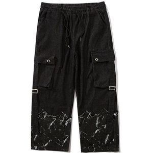Ring Lint Cargo Pocket Trekkoord Taille Baggy Denim Pant Ripped Print Graffiti Streetwear Oversize Harajuku Hip Hop Punk Jeans