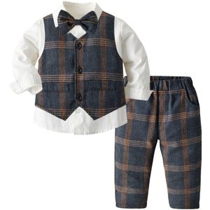 Lente Peuter Jongens Plaid Kleding Baby Formele Party Kostuum Vest Shirt Broek 3 Stuks Baby Kids Fall Bovenkleding Set 1-7 Jaar