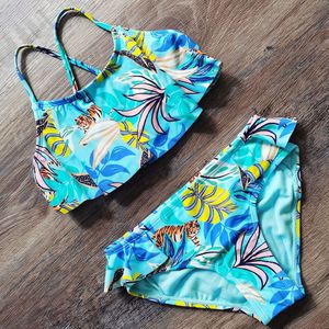 Meisje Badpak 7-16 Jaar Tiener Meisje Bikini Set Bandage Tweedelige Kinderen Badmode Tropische Meisje Baden pak Beachwear