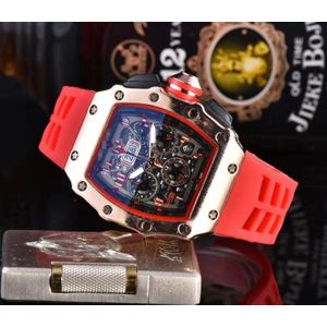 Mannen Automatische Horloge Top Brand Luxe Heren Vierkante Horloges Auto Datum Week Red Quartz Horloge Mannelijke Klok Siliconen band