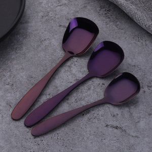 3 PCS 18/8 Roestvrij Staal Platte Bodem Soep Lepel Goud Koreaanse Lange Handvat Dessert Koffie Lepel Luxe Bestek Set SML