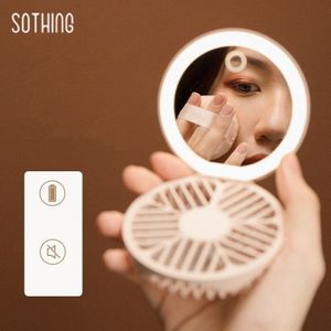 Xiaomi Sothing Led Make-Up Spiegel Met Ventilator Handheld Fold Draagbare Make-Up Tool Mini Mute Cooler Fan Maken Licht Spiegels verlichte