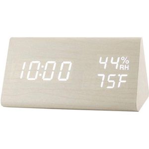 Desktop Tafel Digitale Vochtigheid Thermometer Mode Hout Mute Lichtgevende Led Elektronische Wekker Met Dual Plus Alarm Instelling