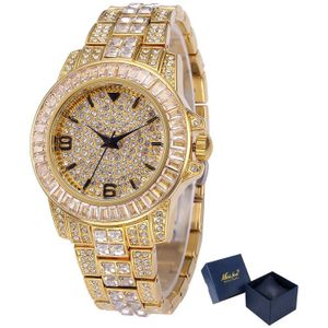 Luxe Bling Diamond Stenen Heren Horloge 18 K Gold Plated Ice Out Quartz Iced Horloges Voor Mannen Mannelijke waterdicht Horloge