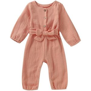 Kinderen Lente Herfst Kleding Baby Kids Jongens Meisjes Infant O-hals Effen Romper Jumpsuit Lange Mouwen Kleding Outfits 0- 24M