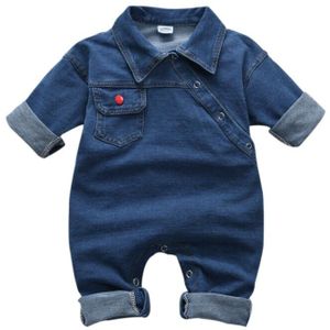 Solid Knoppen Up Pasgeboren Baby Jongen Denim Romper Lange Mouw Kinderen Rompertjes Voor Baby Kinderen Jongen