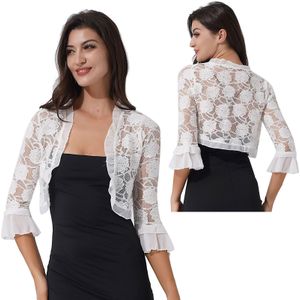 Dames Sjaals Half Mouw Ruches Bloemen Kant Bolero Bolero Open Vest Tops Dames Bruiloft Wrap Bridal Shawl