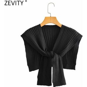 Zevity Vrouwen Mode Voorzijde Geknoopt Breien Trui Chic Herfst Vrouwelijke Leisure Sjaal Streetwear Korte Swing Casual Tops S501