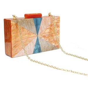 Marmer Oranje Geometrische Acryl Sluiting Vrouwen Schouder Avond Portemonnee Doos Koppelingen Purse Lady Party Bruiloft Reizen Handtassen