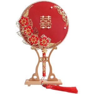 Ronde Chinese Fan Chinese Hand Fan Vintage Rode Ventilator Met Kwastje Voor Bruid Party Decoratie Hogard
