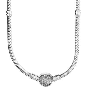 Originele Pave Hart Sluiting Met Crystal Snake Collier Voor 925 Sterling Zilver Bedel Charm Europa DIY Sieraden