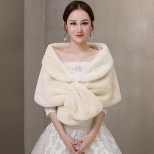 Winter Mouwloze Bridal Wraps Warm Licht Champagne Faux Fur Bruids Bolero Crop Faux Fur Bruiloft Jas