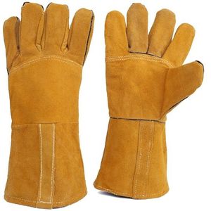 14 ""Lange Lederen Lashandschoenen Hittebestendig Koe Leer Gevoerd Handschoenen Voor Lassen Carrying Builder Werk Veiligheid