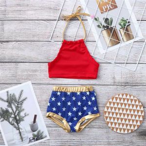 2 Pcs Kids Baby Girl Badmode Badpak Halter Crop Tops + Sterren Bodems Shorts Zwemmen Badpak Beachwear
