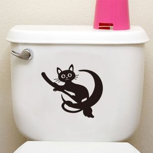 Leuke Kat rijden een bezem Wc/muursticker badkamer kast decoratie vinyl voor thuis decals waterdicht mooie stickers