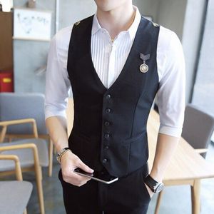 Epauletten Luchtmacht Pak Vesten Mannen Casual Mouwloze Business Trouwjurk Vesten Mannen Klassieke Nachtclub Bar Vest Plus Size