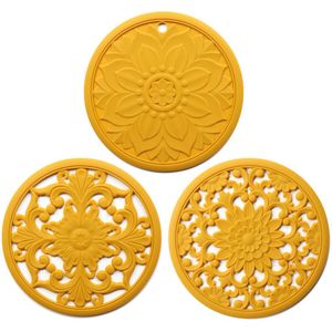 3 Stks/set Bloem Patroon Hollow Placemat Siliconen Anti-Broeien Warmte-Isolatie Pad